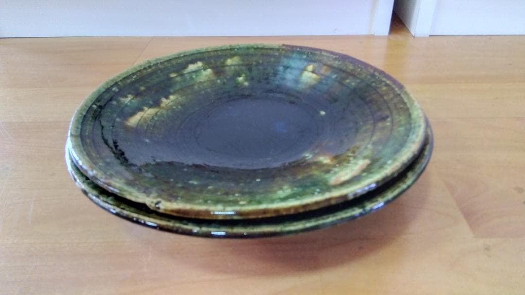 【山本一仁】織部浅鉢 2枚セット／美しい緑釉の手しごと器