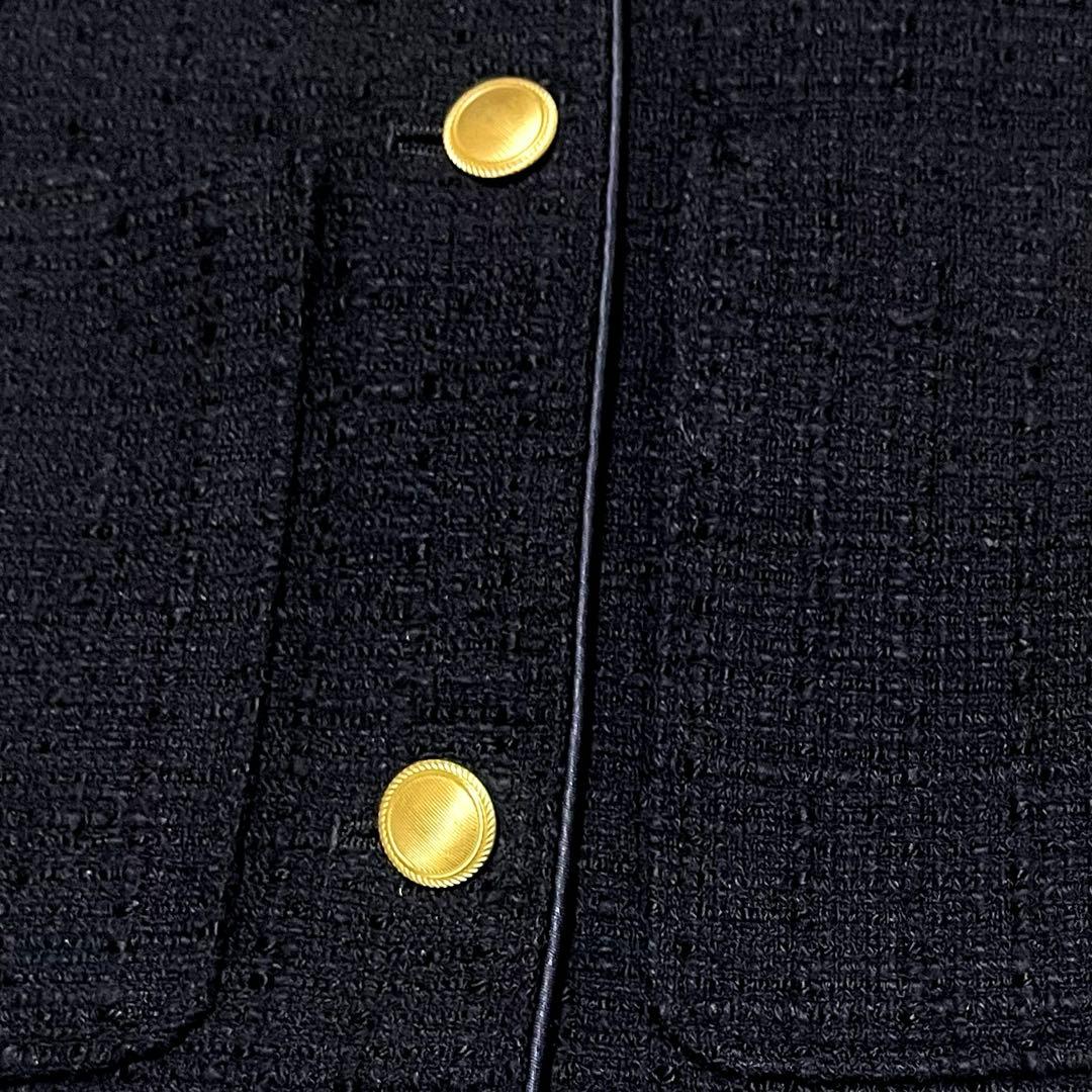 グリーンレーベルリラクシング ツイードフリンジポケットベスト 金ボタン ネイビー