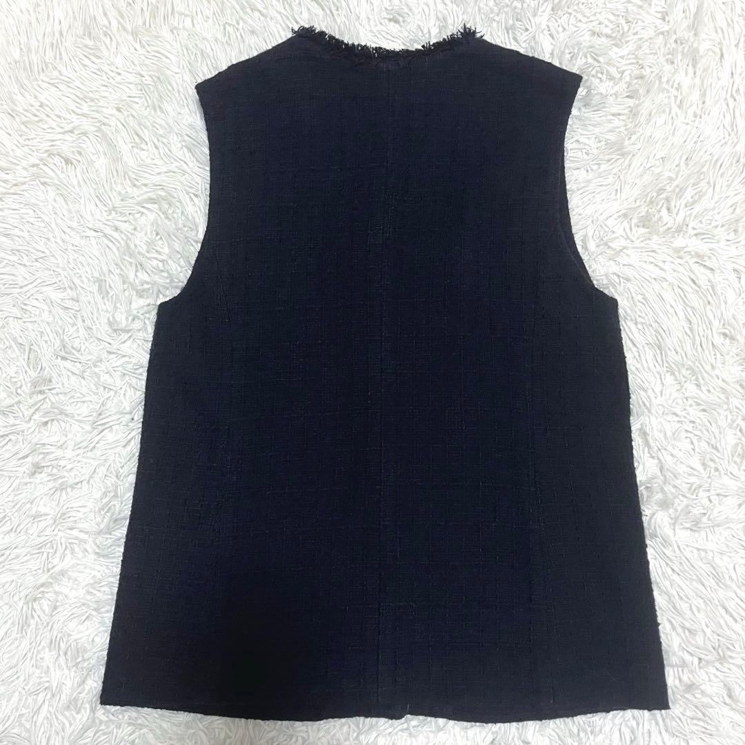 グリーンレーベルリラクシング ツイードフリンジポケットベスト 金ボタン ネイビー