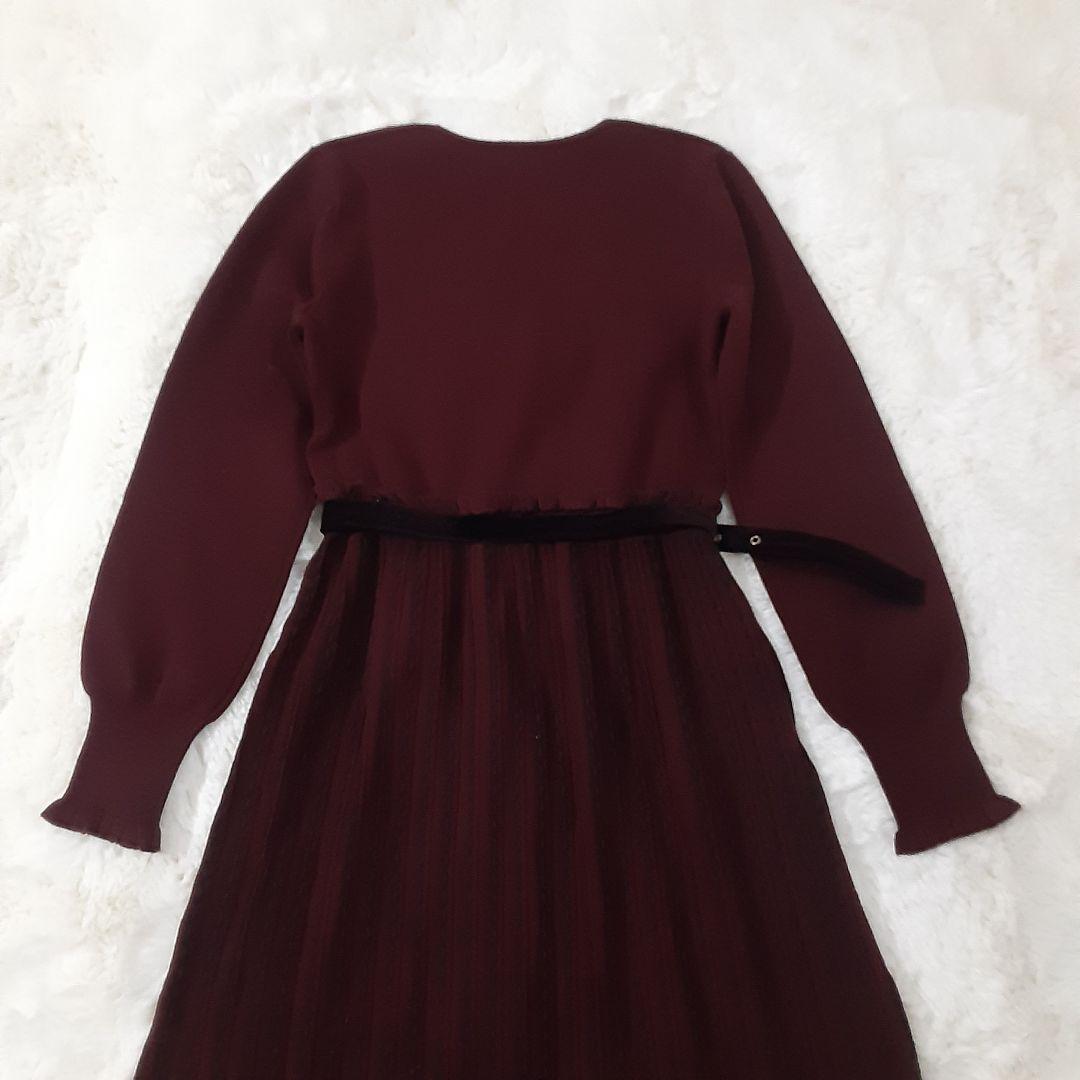 グレースコンチネンタル　マーメイドニットロングワンピース　バーガンディ×黒　美品