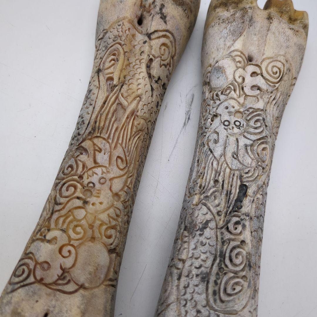骨の彫刻品　牛骨？　骨董品　彫刻　時代物