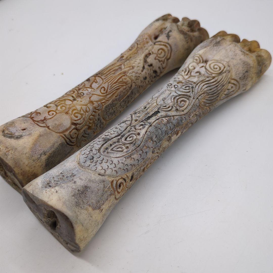骨の彫刻品　牛骨？　骨董品　彫刻　時代物