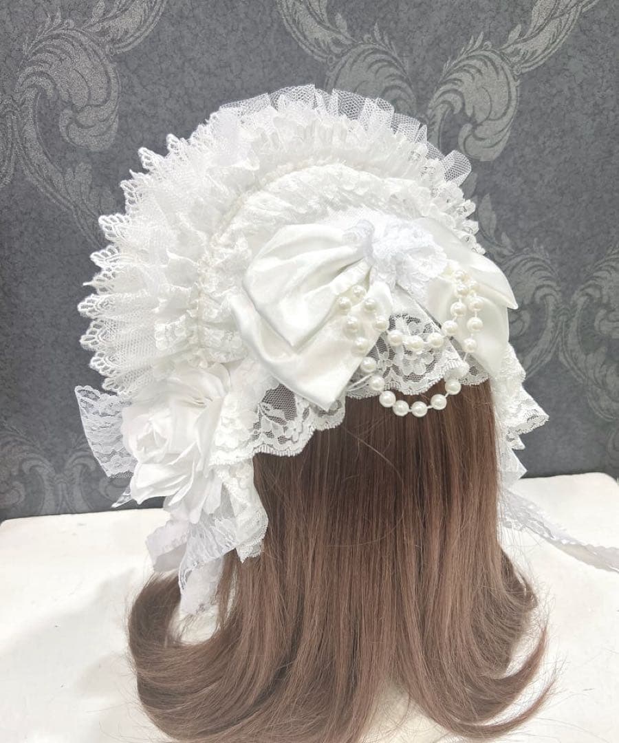 Triple fortune レース　ボンネット　ホワイト　白