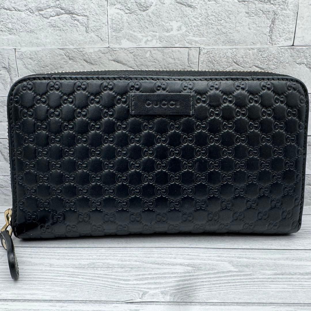 【美品】GUCCI　マイクロシマ　ラウンドファスナー　長財布　ブラック　レザー