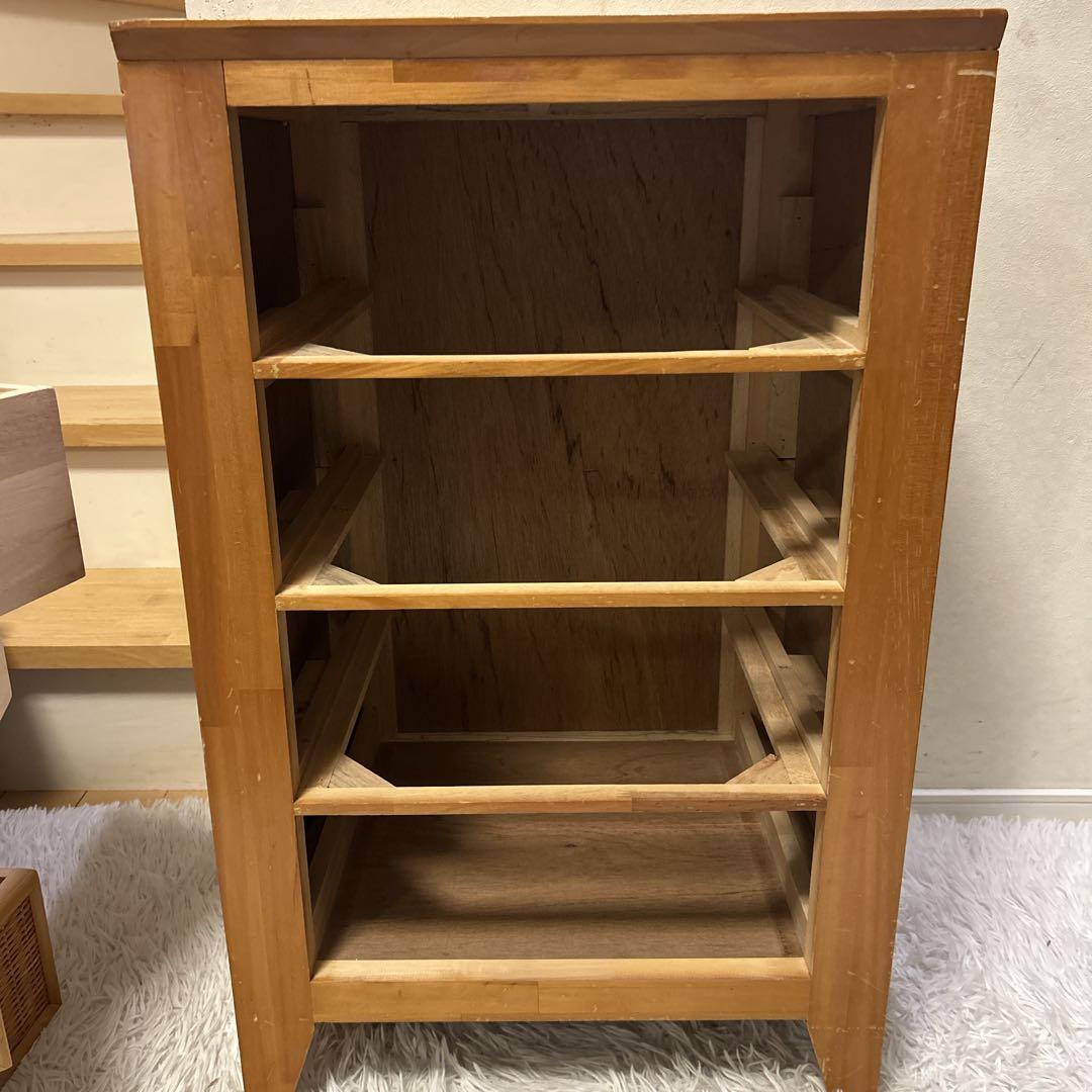 ラタン ＋ 木製 4段チェスト 引き出し 収納 タンス ビンテージ 木枠 家具