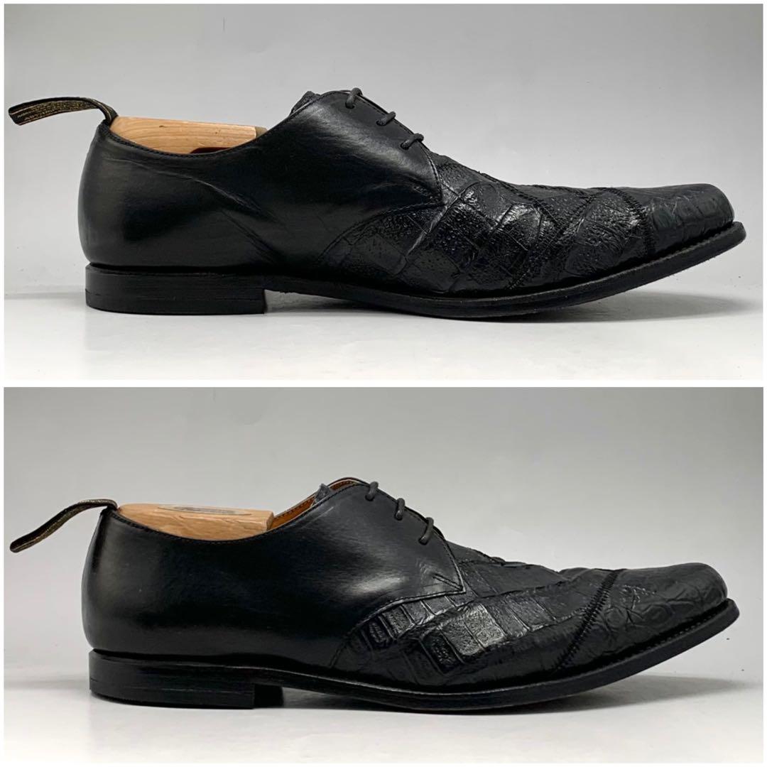 フットザコーチャー ドレスシューズ クロコ型押 ブラック 革靴 パッチワーク26