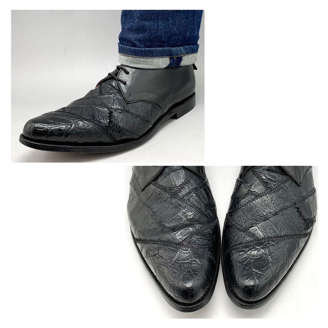 フットザコーチャー ドレスシューズ クロコ型押 ブラック 革靴 パッチワーク26