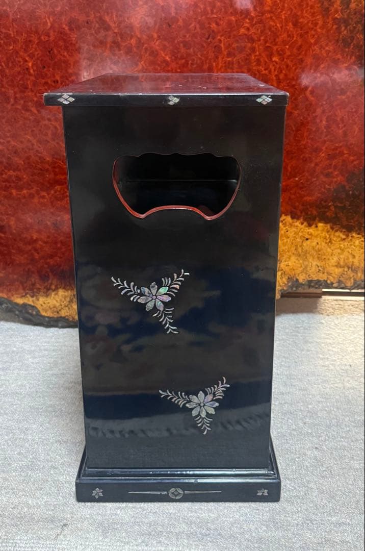 螺鈿付　山水人物図小箪笥　茶棚　送料込み260122