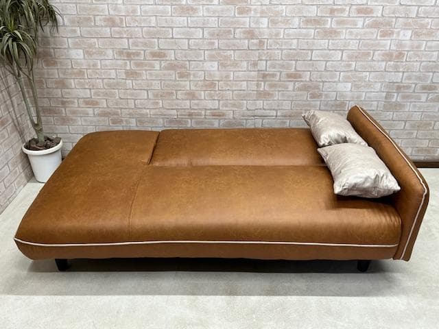 ソファーベッド　ソファ　レザーファブリック　キャメル　新品