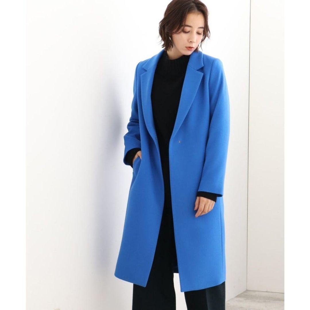 新品☆インディヴィ☆ロングコート☆チェスターコート☆青☆ブルー☆38☆Mサイズ