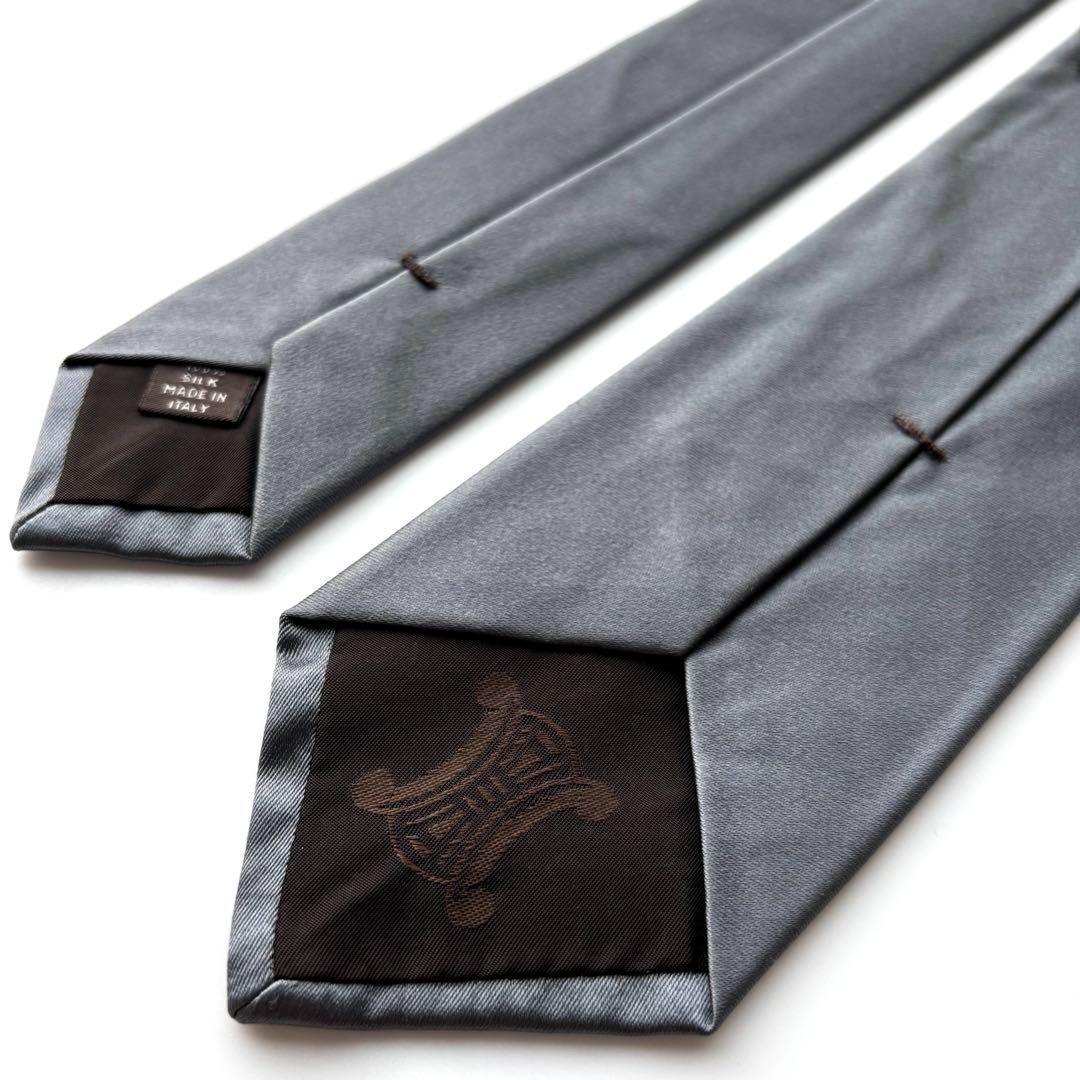 ꧁新品未使用꧂ セリーヌ ネクタイ 無地 サテン ソリッドタイ マカダム グレー