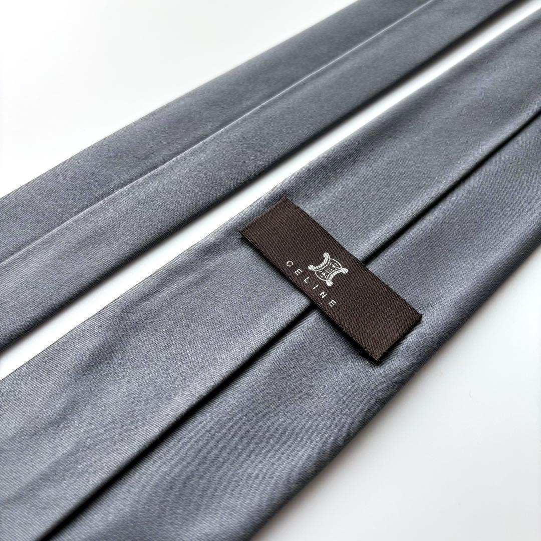 ꧁新品未使用꧂ セリーヌ ネクタイ 無地 サテン ソリッドタイ マカダム グレー