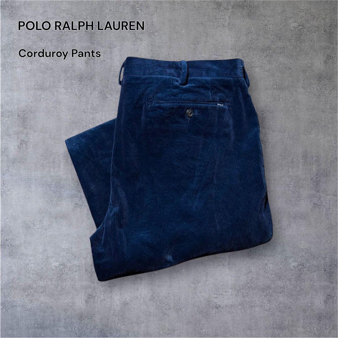 2111 美品ポロラルフローレンコーデュロイパンツ太畝クラシックフィット古着濃紺