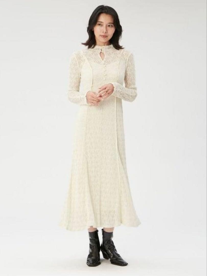 新品未使用　フレイアイディー　前後2wayシアーレースワンピース　アイボリー