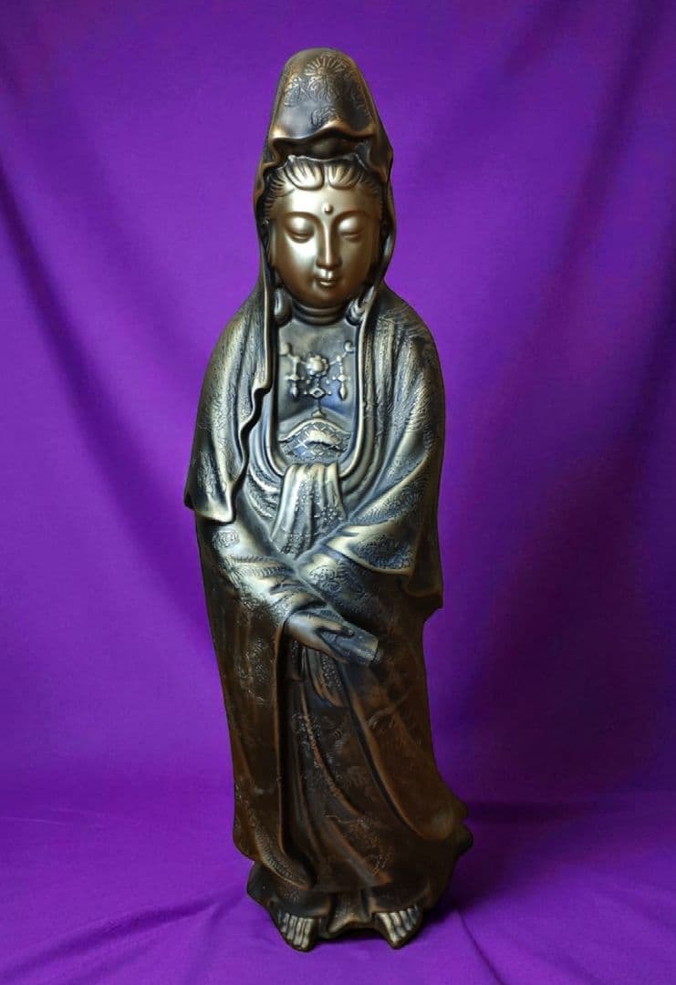 【鶯玉作】観音菩薩 仏像 古美術 非鉄 金属工芸 彫刻 観音像