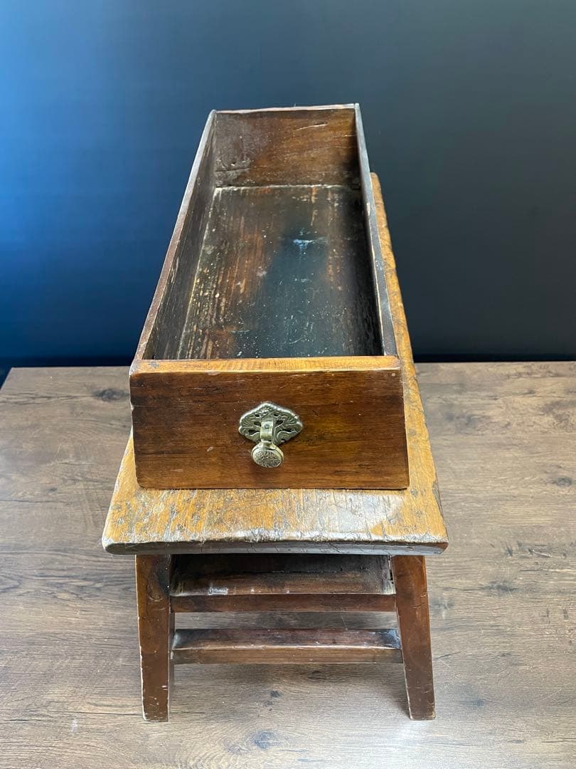 アンティーク 無垢材 引出し付　スツール　ベンチ　花台