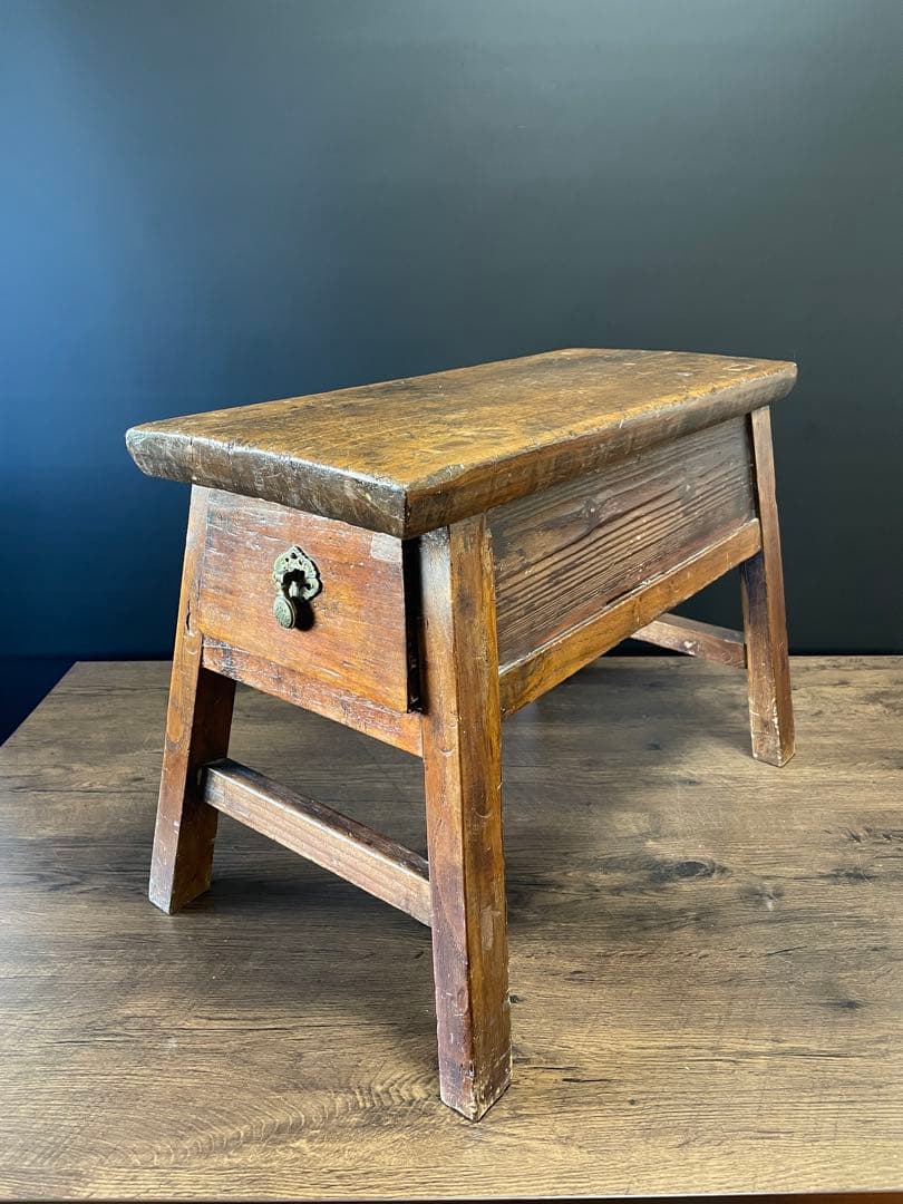 アンティーク 無垢材 引出し付　スツール　ベンチ　花台