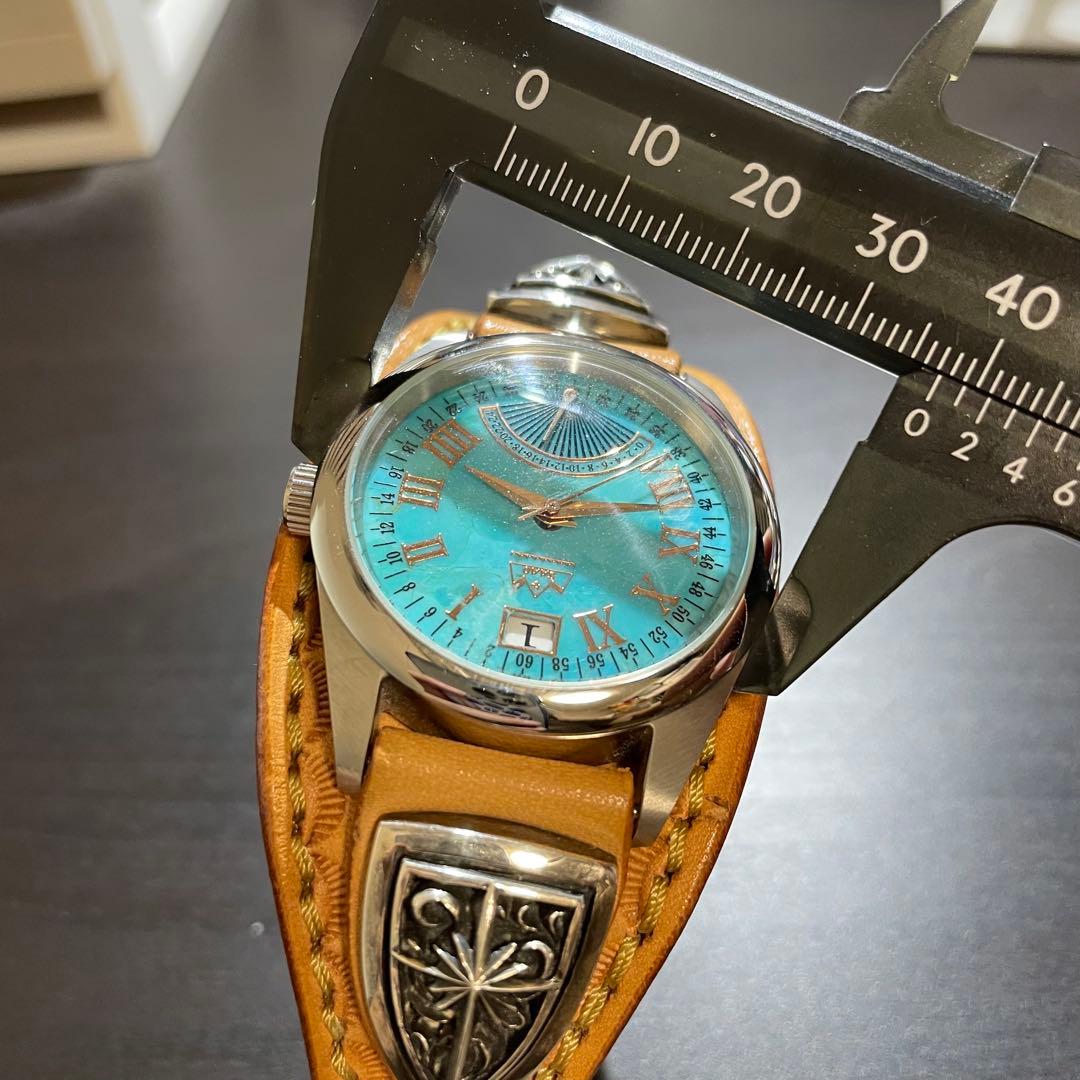 SAAD サード　ターコイズ　カラー　文字盤　レザーベルト腕時計