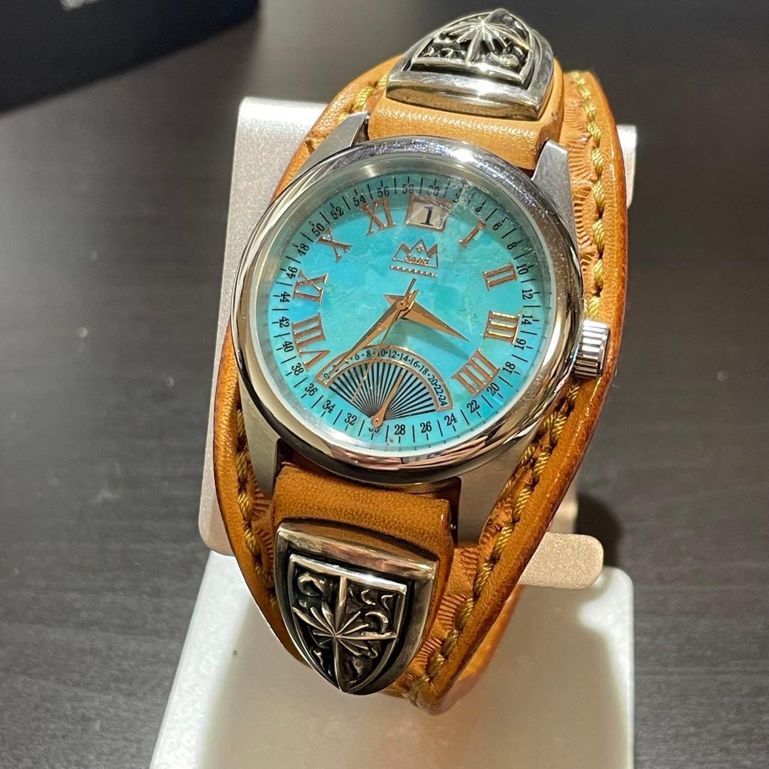 SAAD サード　ターコイズ　カラー　文字盤　レザーベルト腕時計