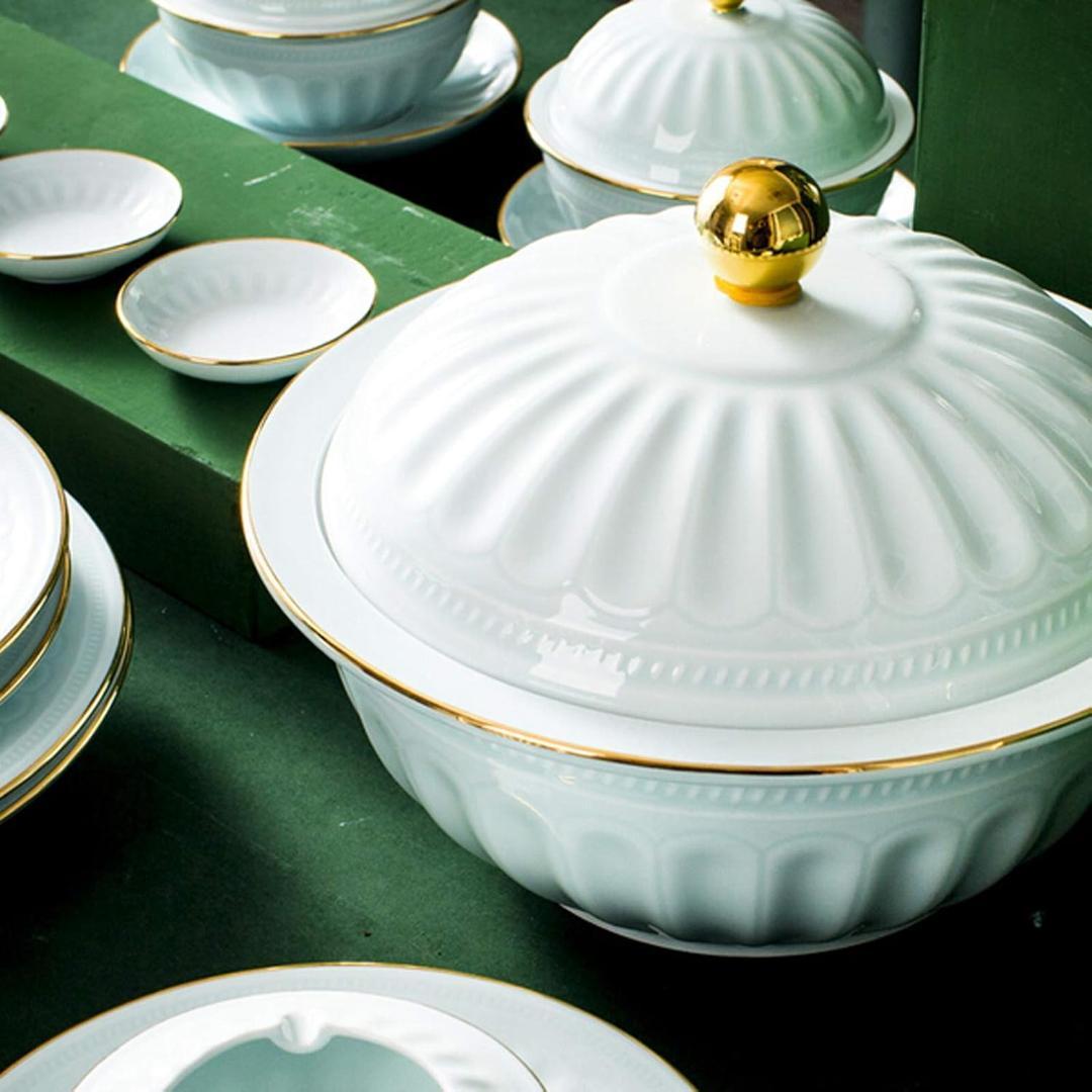 クラシック陶器食器ディナーセット・56ピースギフトボックスレリーフ青磁食器セット