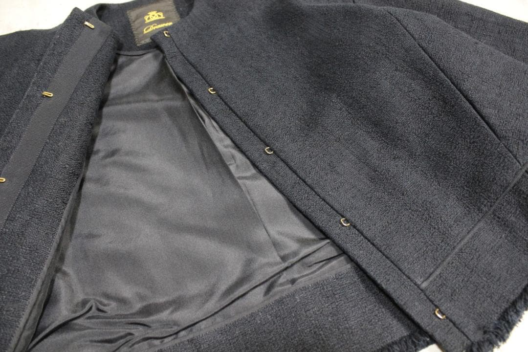 Drawer ドゥロワー シルク裏地 ノーカラージャケット 36 ネイビー