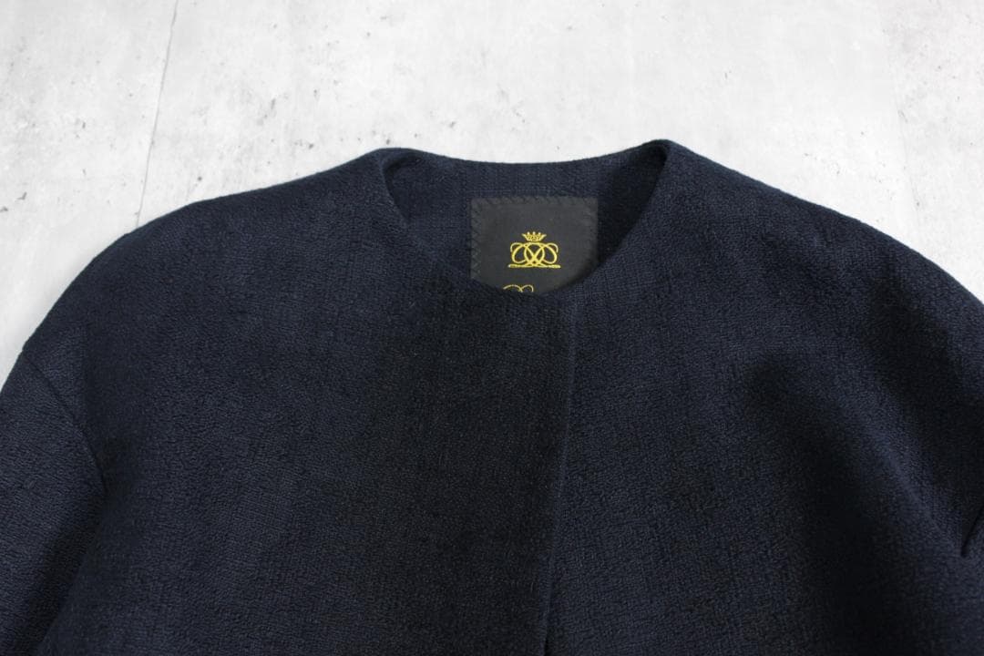 Drawer ドゥロワー シルク裏地 ノーカラージャケット 36 ネイビー