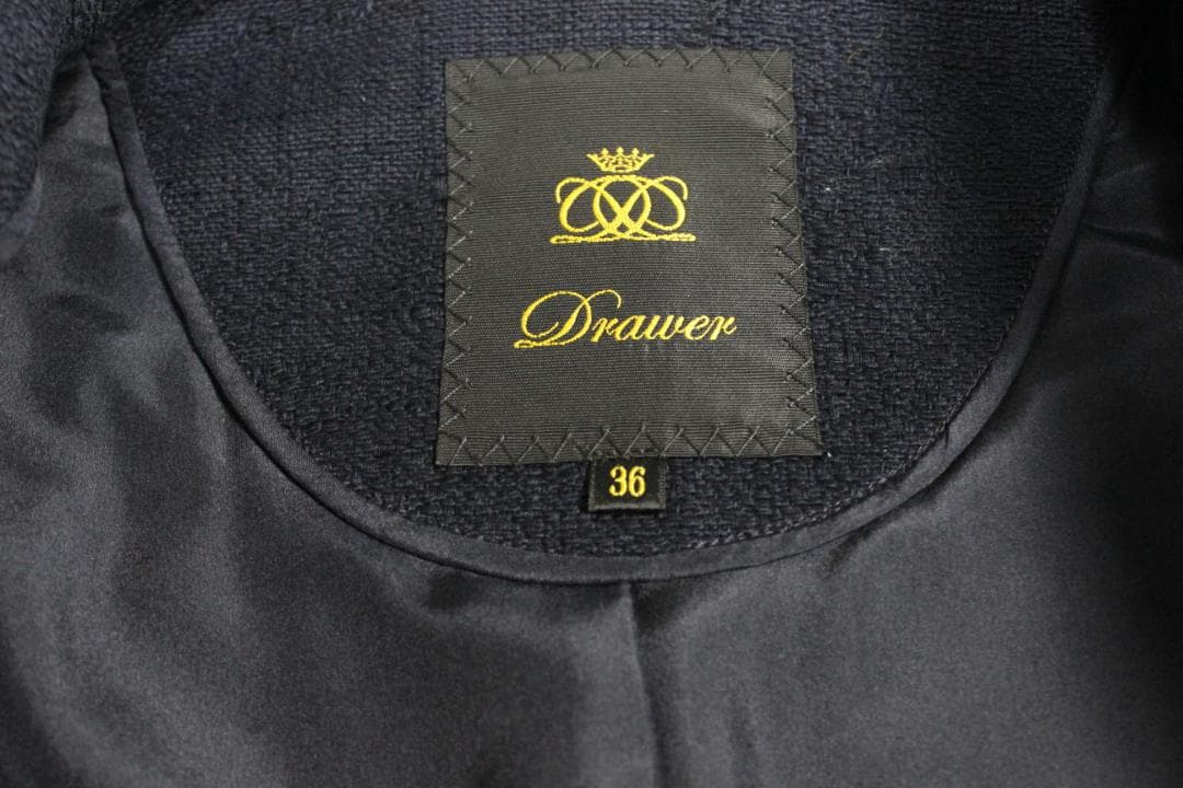 Drawer ドゥロワー シルク裏地 ノーカラージャケット 36 ネイビー