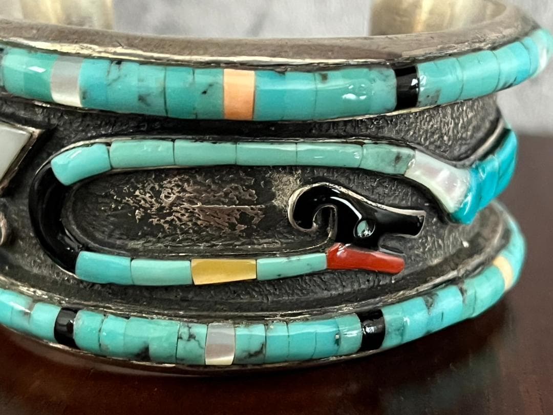 ◆シルバー×ターコイズ 幅広バングル 925刻印 幅38mm