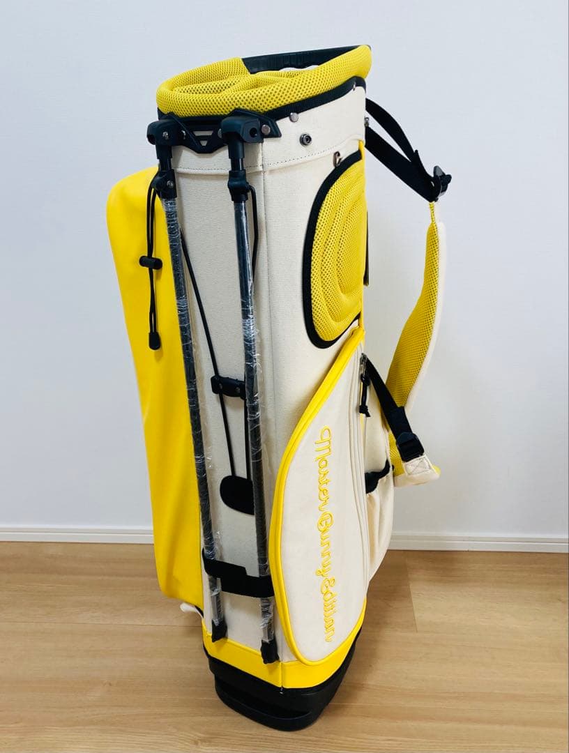 新品 パーリーゲイツ マスターバニー 帆布×合皮 スタンド式キャディバッグ 黄