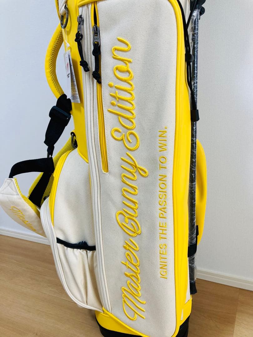 新品 パーリーゲイツ マスターバニー 帆布×合皮 スタンド式キャディバッグ 黄