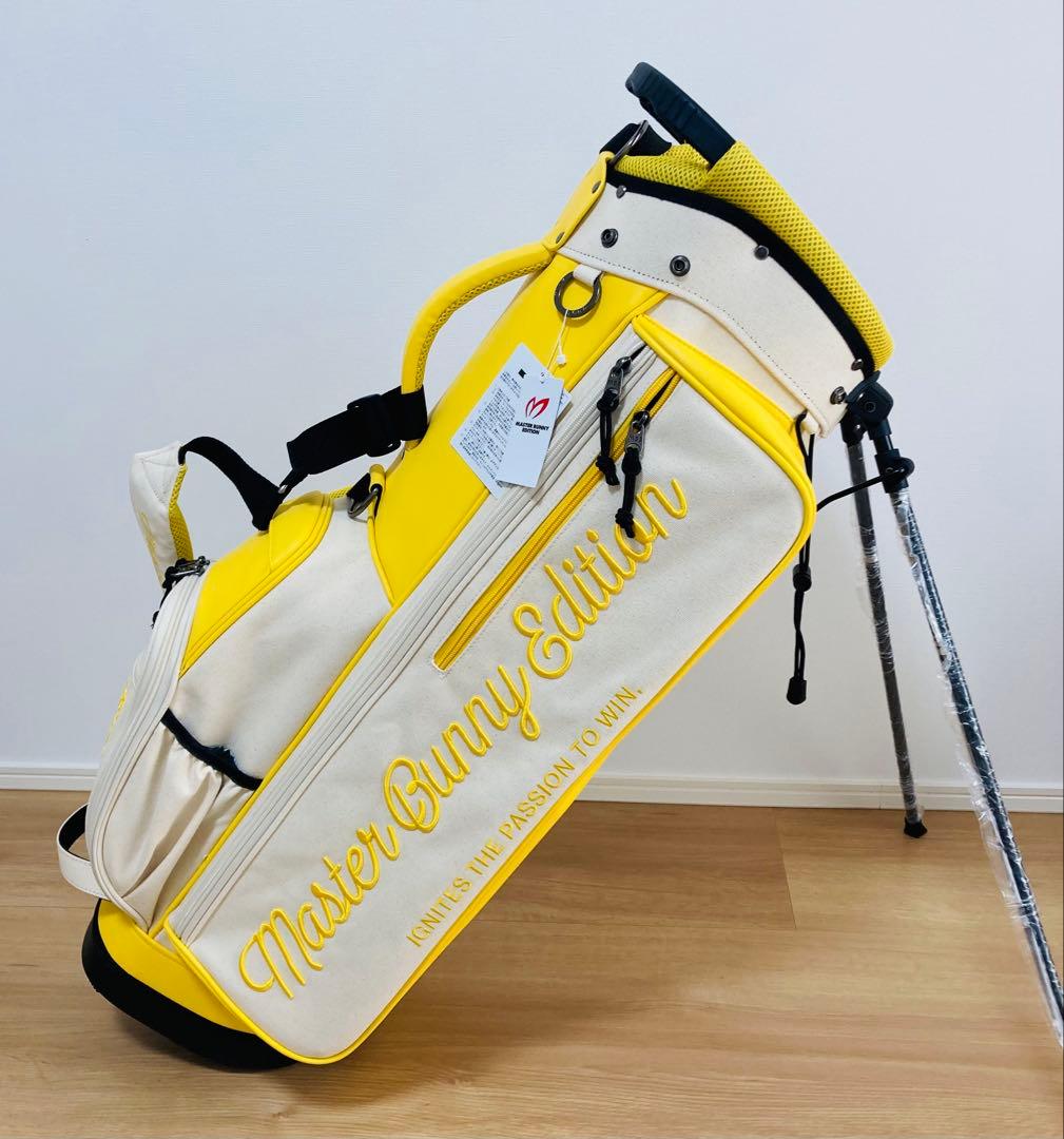 新品 パーリーゲイツ マスターバニー 帆布×合皮 スタンド式キャディバッグ 黄