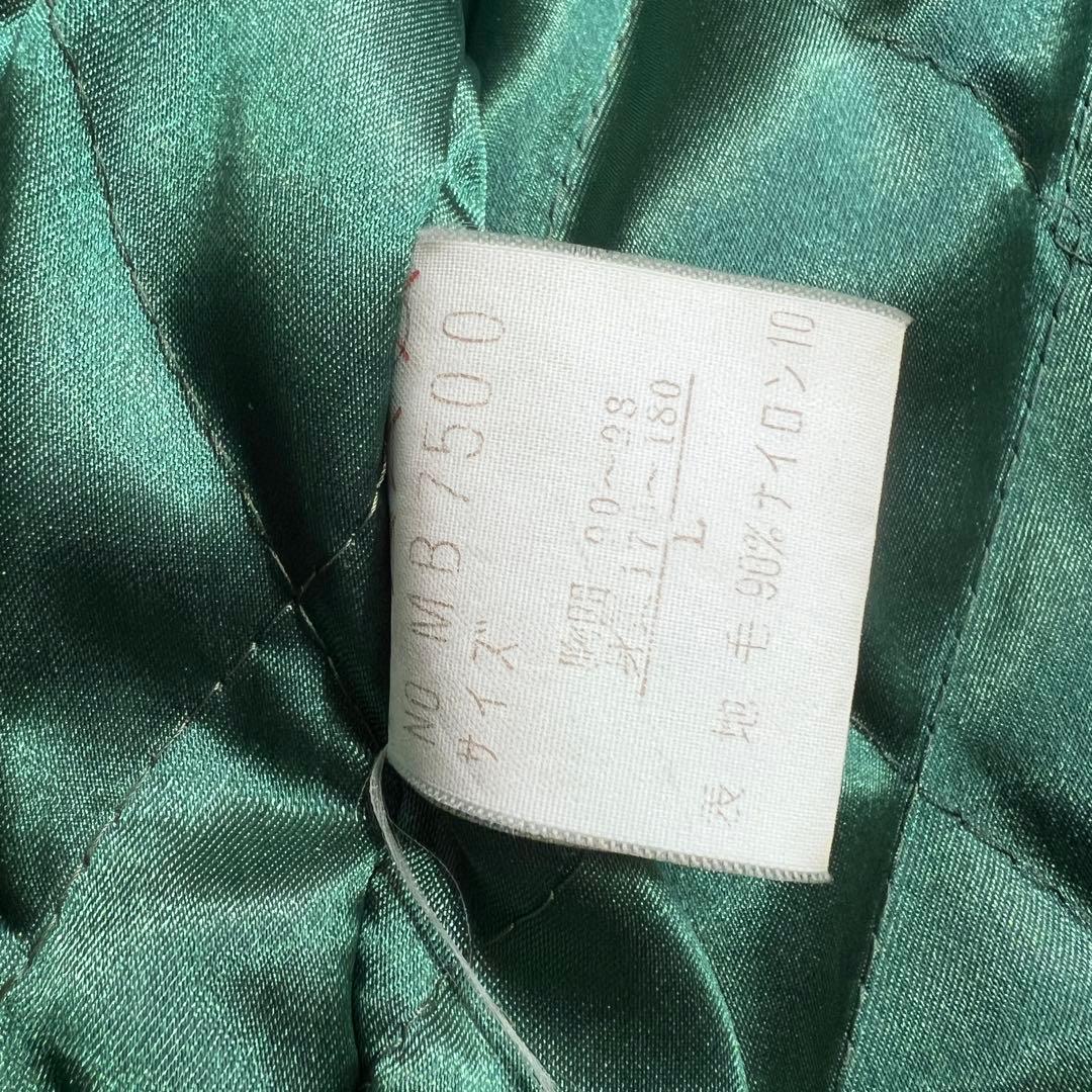 【美品】80sヴィンテージ ウールレザースタジャン 無地 グリーンホワイト L