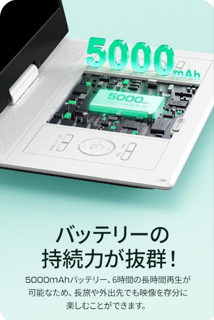 ポータブルDVDプレーヤー 16.9型 CDプレーヤー 14.1インチ液晶 白
