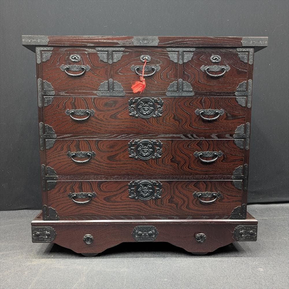 美品　筑後民芸　欅 ケヤキ　車箪笥　整理箪笥　時代家具　タンス　蟻組　焼印　民藝