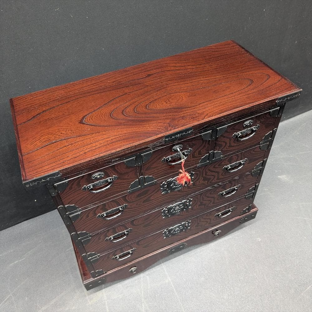 美品　筑後民芸　欅 ケヤキ　車箪笥　整理箪笥　時代家具　タンス　蟻組　焼印　民藝