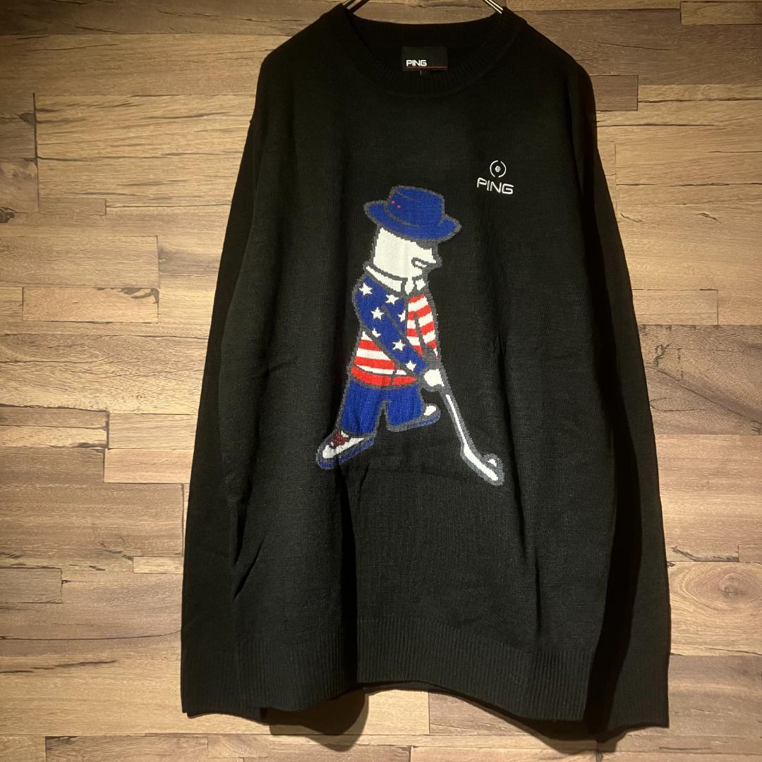 PING　ゴルフセーター　Mr.ピン/星条旗/コアブリット/サーモキャッチ　L