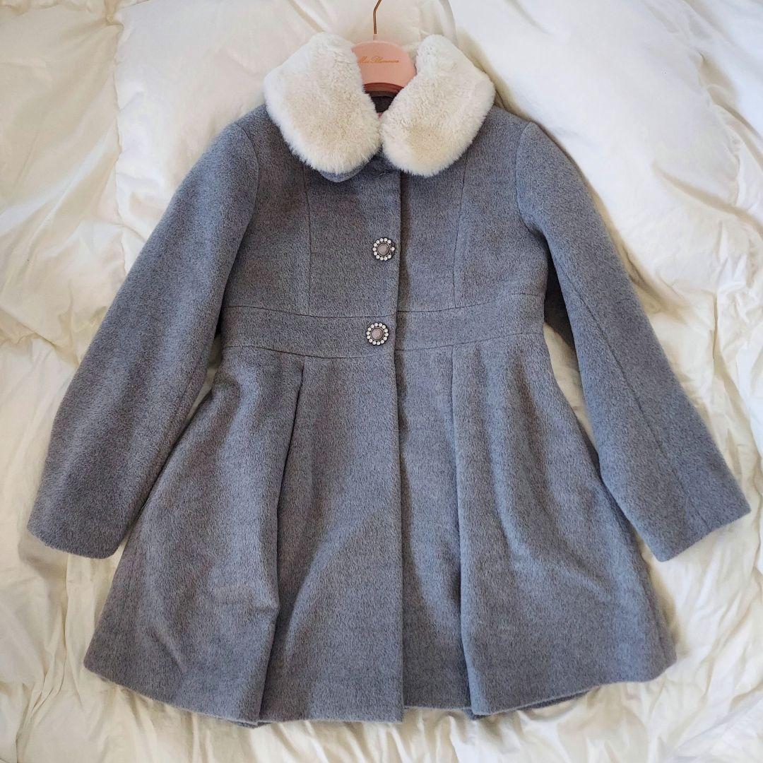 ケイト・スペード グレー ウールコート ファー襟付き