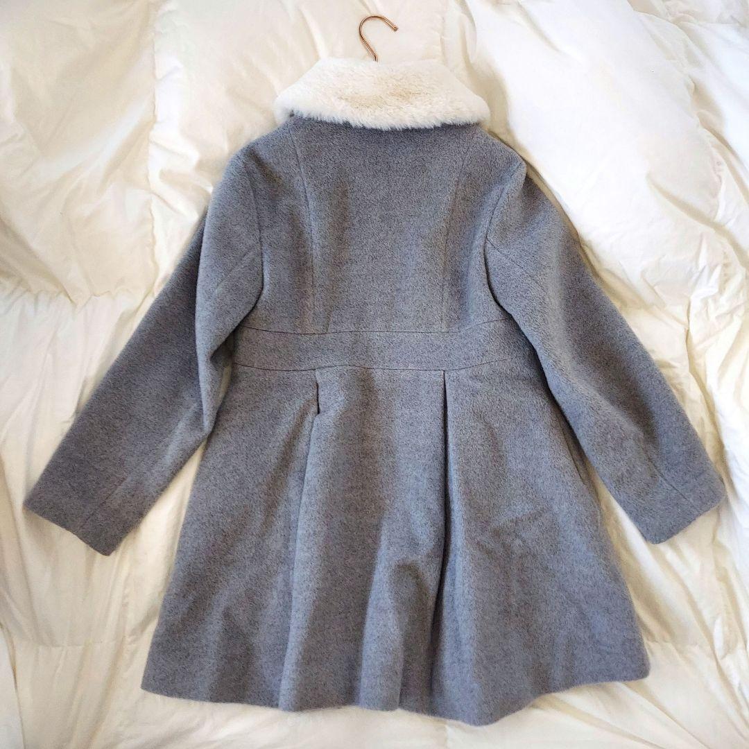 ケイト・スペード グレー ウールコート ファー襟付き