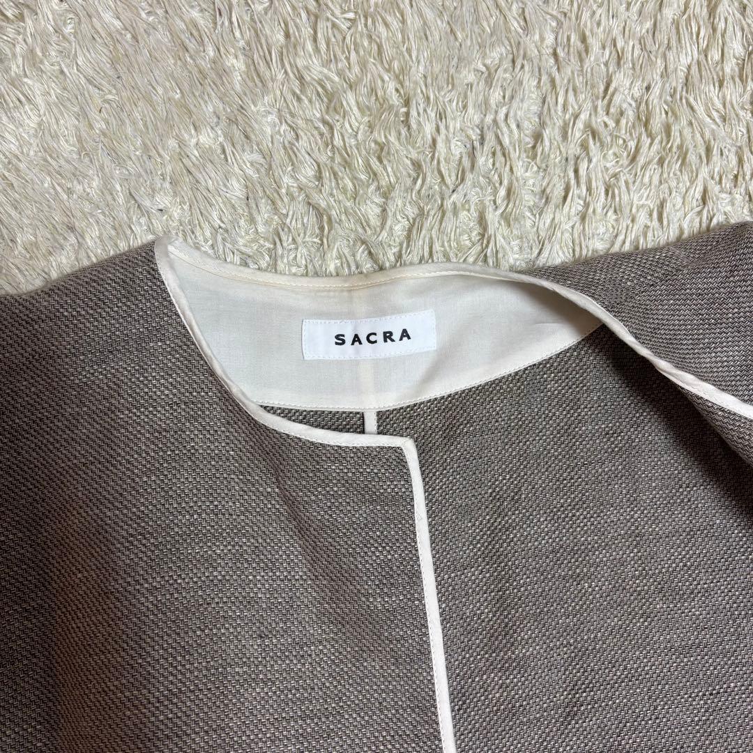 極美品　2023SS SACRA リネンコットンバスケットロングジレ
