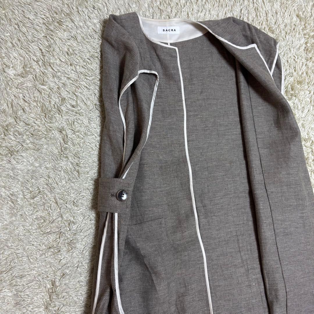 極美品　2023SS SACRA リネンコットンバスケットロングジレ