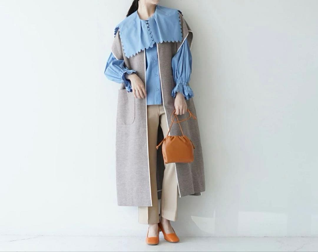 極美品　2023SS SACRA リネンコットンバスケットロングジレ