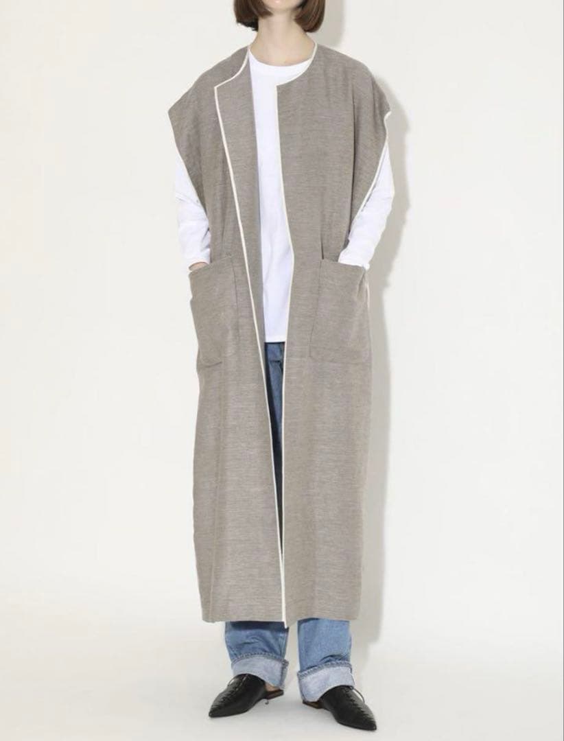 極美品　2023SS SACRA リネンコットンバスケットロングジレ