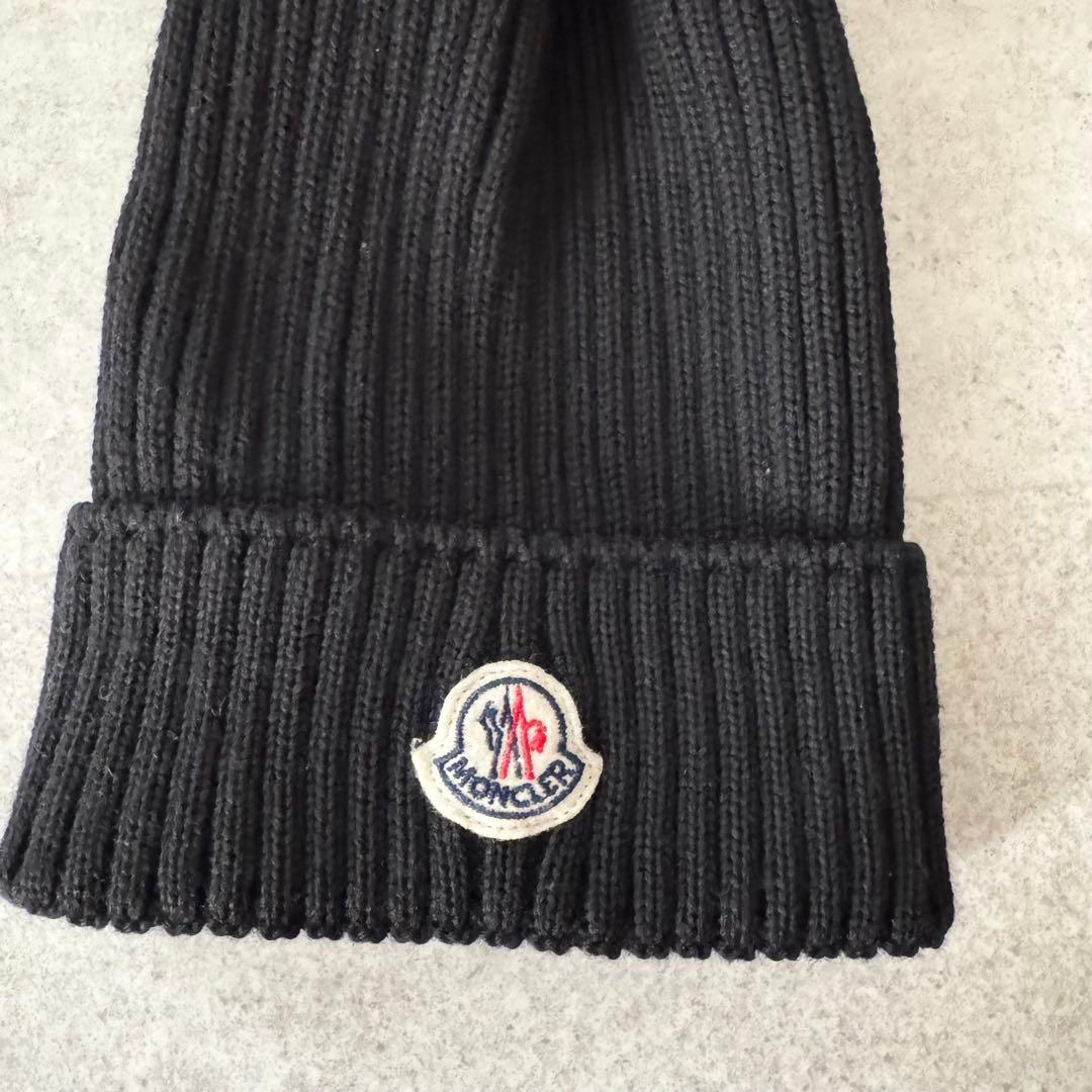 モンクレール　ボンボンニット　ニット帽　ビーニー　ロゴワッペン　黒　L