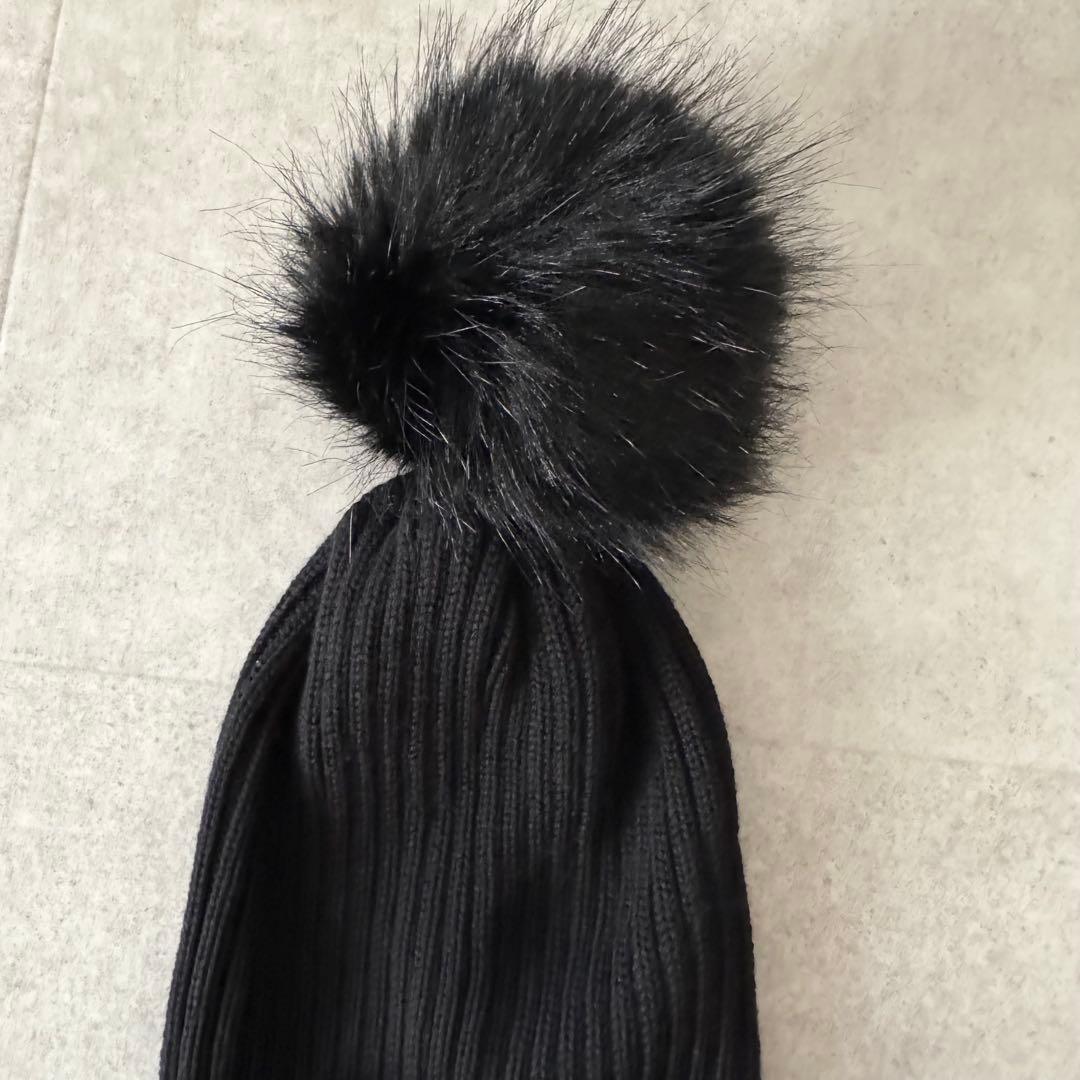 モンクレール　ボンボンニット　ニット帽　ビーニー　ロゴワッペン　黒　L