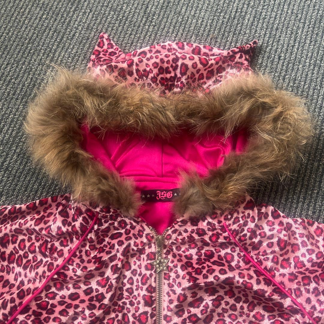 美品 早い者勝ち JSG 猫耳パーカー Wジップ ヒョウ柄 Y2K 平成GAL