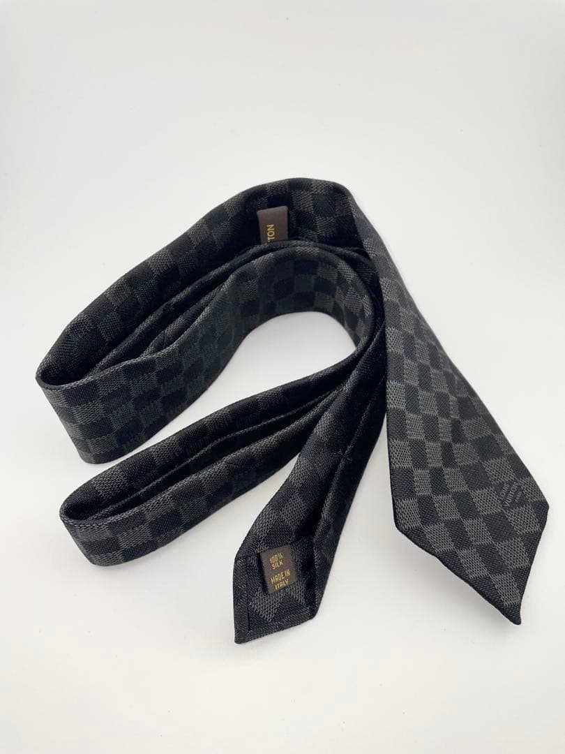 美品 ルイヴィトン ネクタイ ハイブランド ダミエ ジャガード グレー