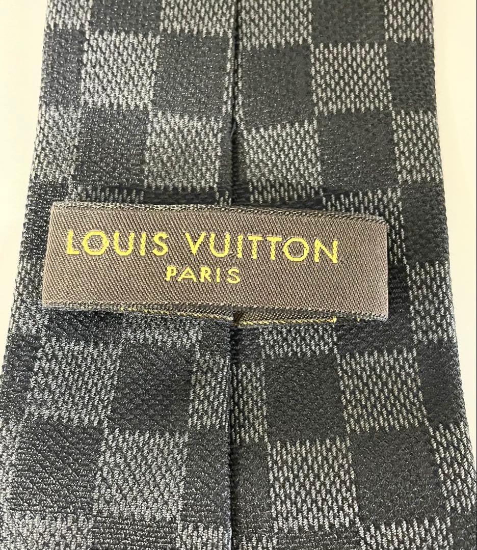 美品 ルイヴィトン ネクタイ ハイブランド ダミエ ジャガード グレー