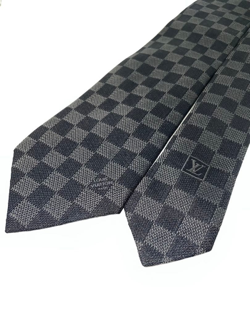 美品 ルイヴィトン ネクタイ ハイブランド ダミエ ジャガード グレー
