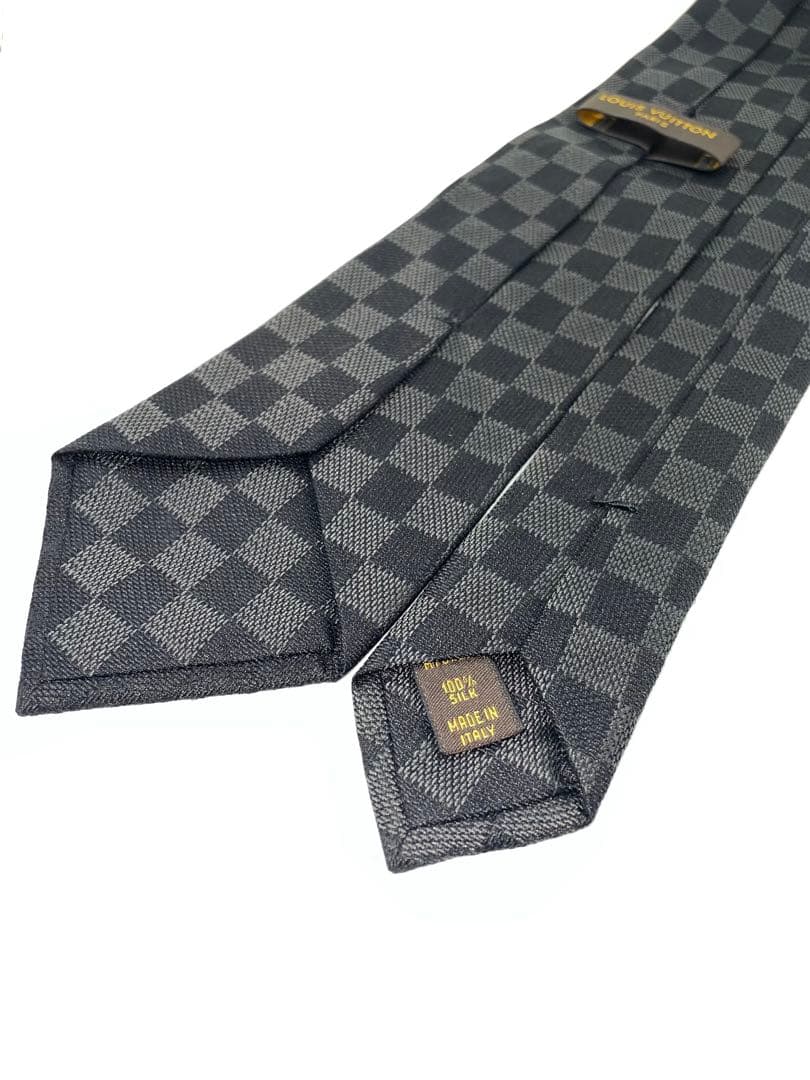美品 ルイヴィトン ネクタイ ハイブランド ダミエ ジャガード グレー