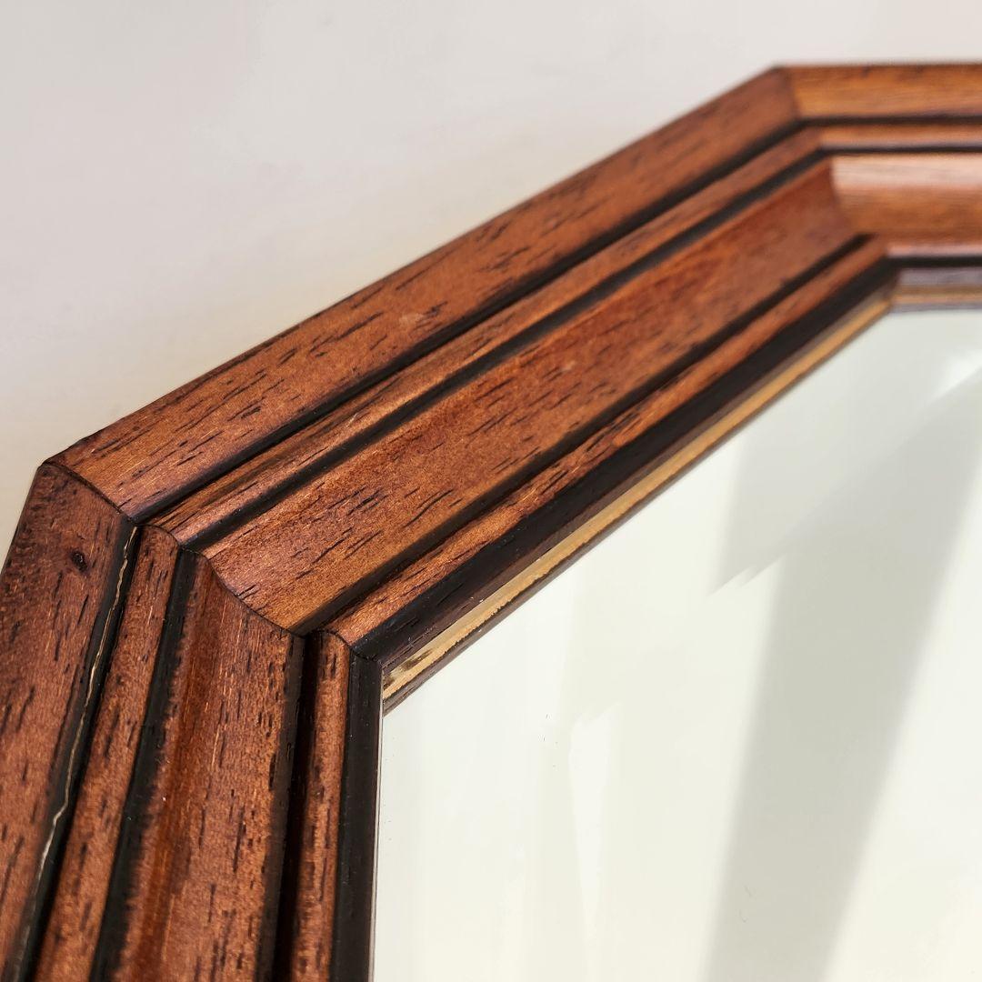 イタリア製　ヴィンテージ　ウォールナット　8角形　ウォールミラー 壁掛け鏡